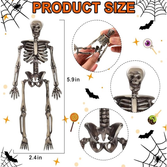 12 Pcs Grey Mini Skeleton Figurines - Picture 2 of 4